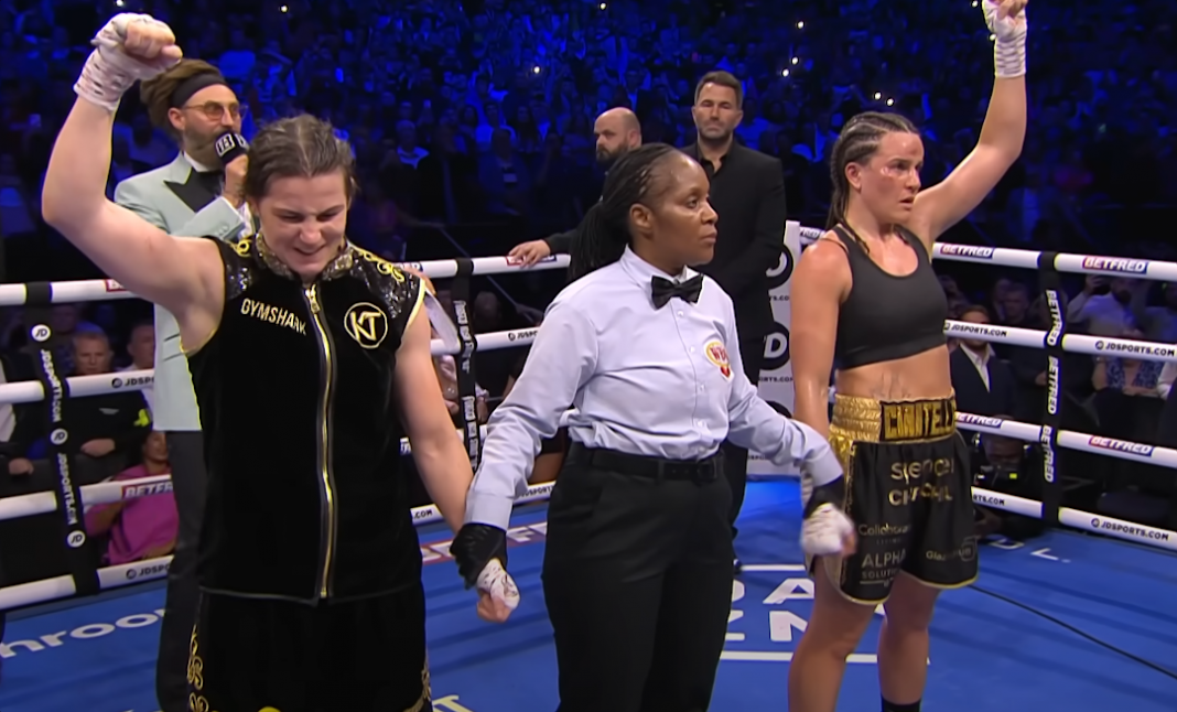 Katie Taylor reacting to losing her fight with Chantelle Cameron