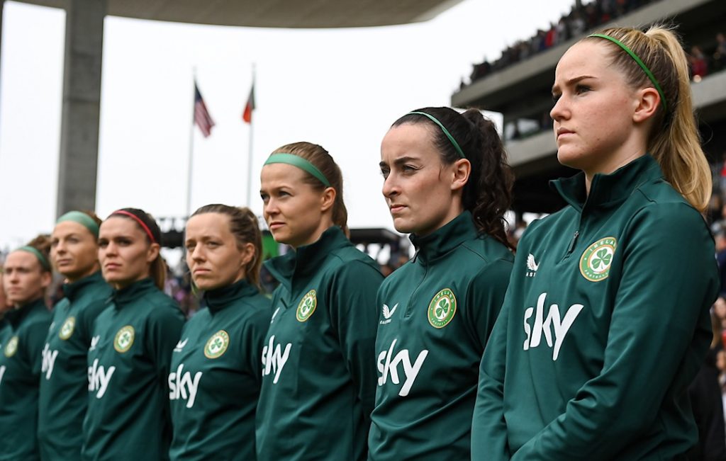 Irish Women soccer players lined up before a game