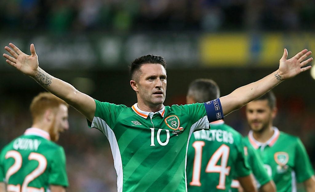 Robbie Keane celebrating a goal for Ireland