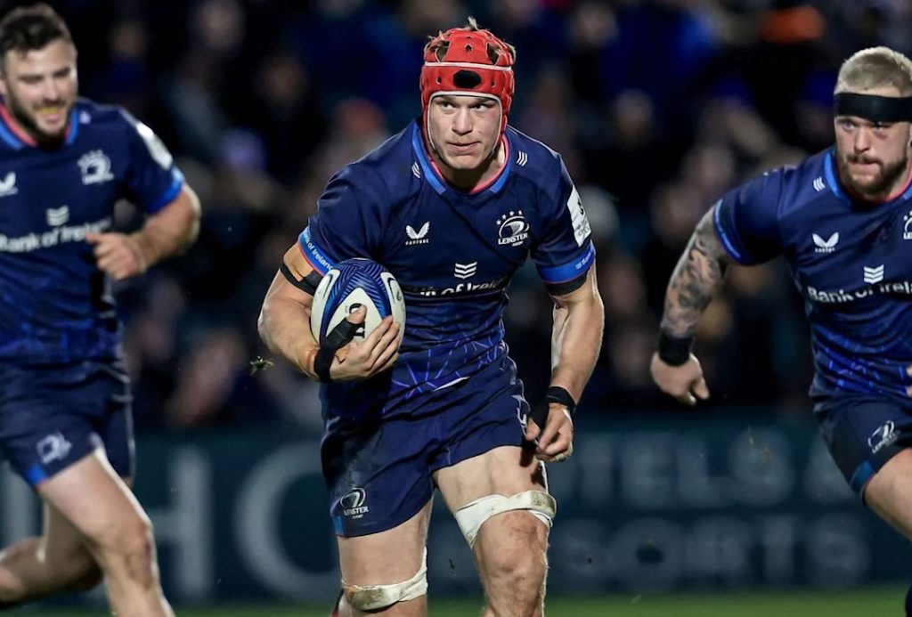 Josh van der Flier running with the ball for Leinster