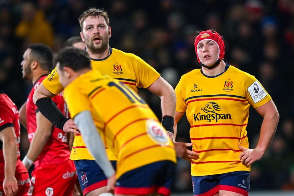 Ulster rugby players reacting to a defeat