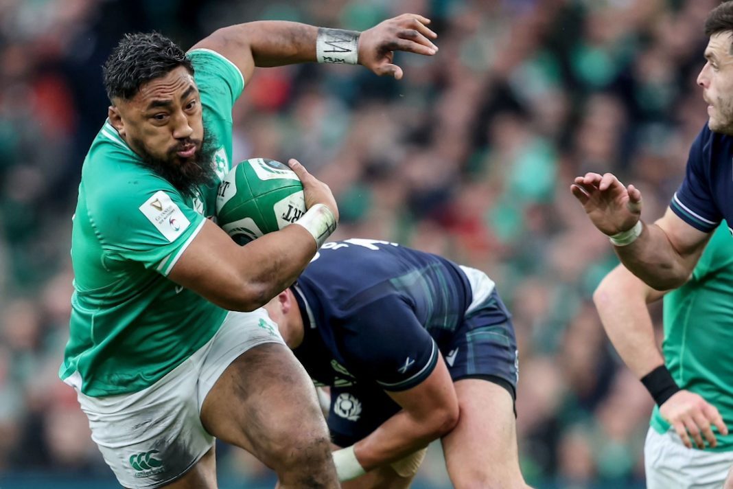 Connacht rugby player Bundee Aki avoiding a tackle