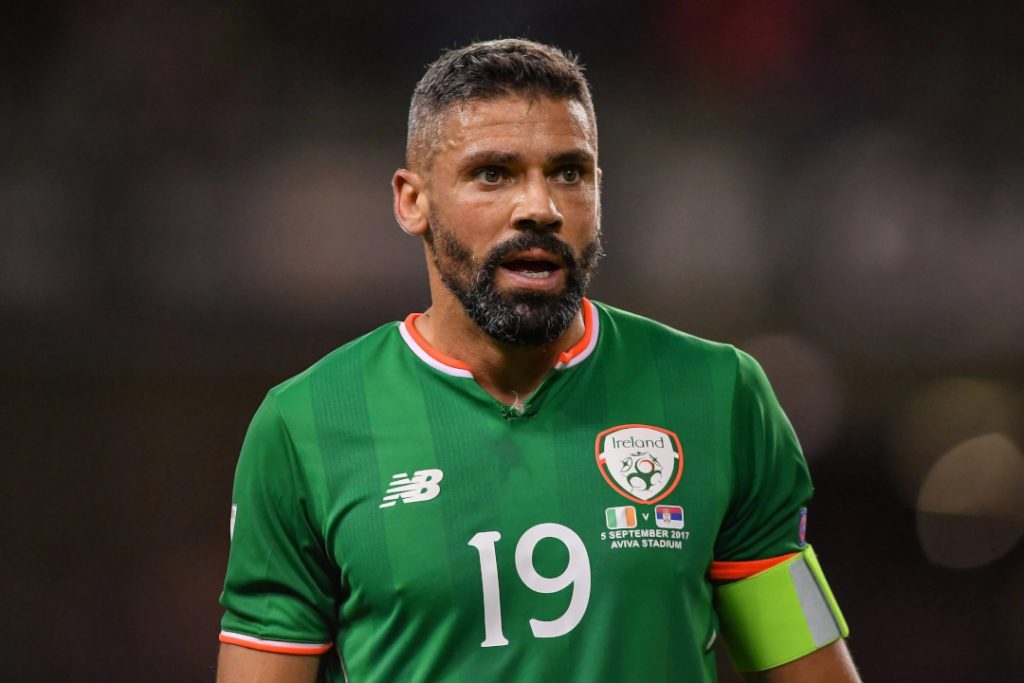 A photo of one of the best Irish soccer players of all time, Jonathan Walters wearing an Ireland shirt
