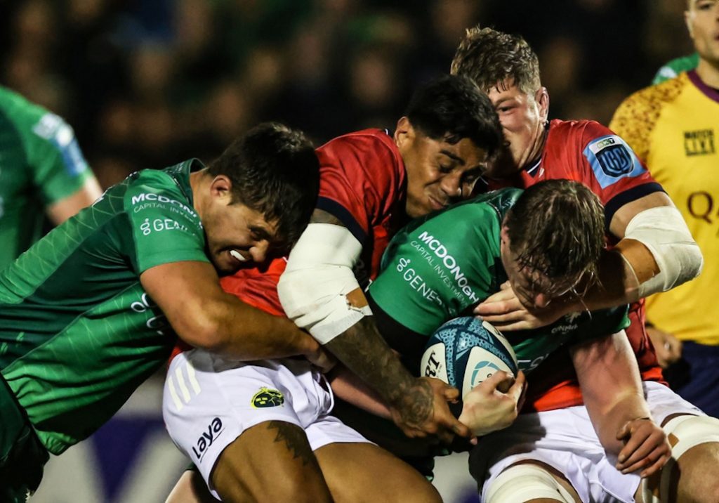 Connacht players in a maul against Munster