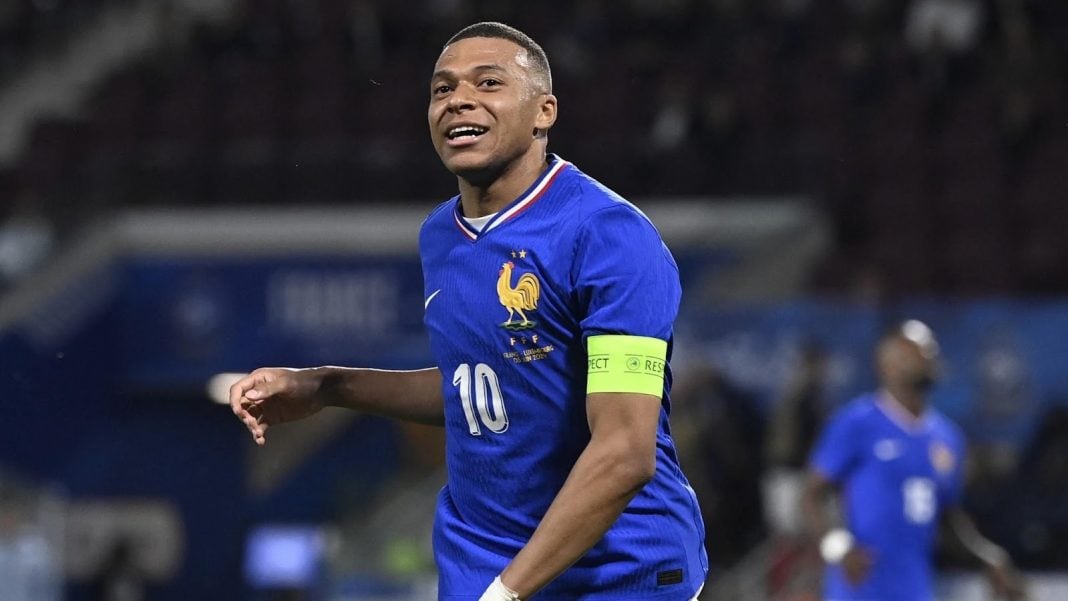 Mbappe celebrating a goal for France