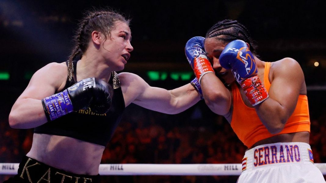 Katie Taylor and Amanda Serrano in their first clash in 2022.