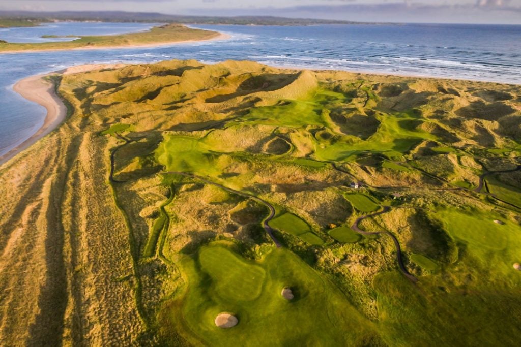 An aerial photo of the Enniscrone Golf Club