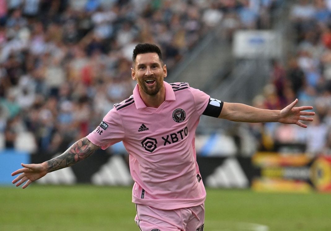 Lionel Messi celebrating a goal for Inter Miami