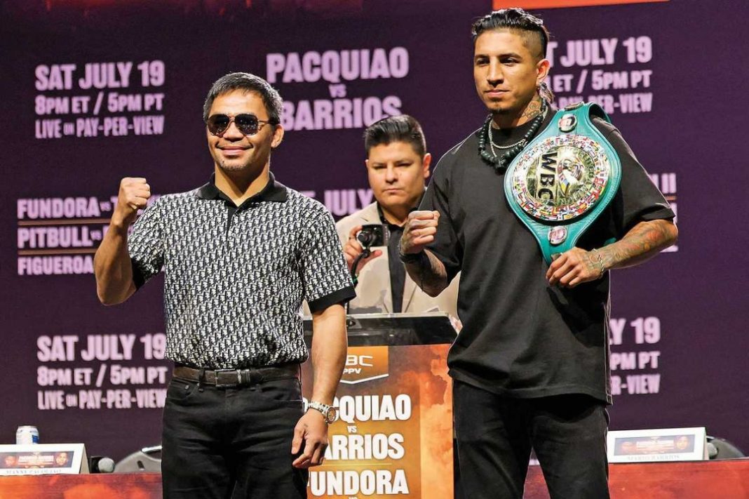 Mario Barrios and Manny Pacquiao at the face off