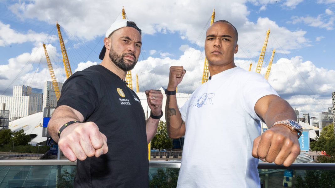 Joseph Parker and Fabio Wardley during their face off outside the O2 Arena