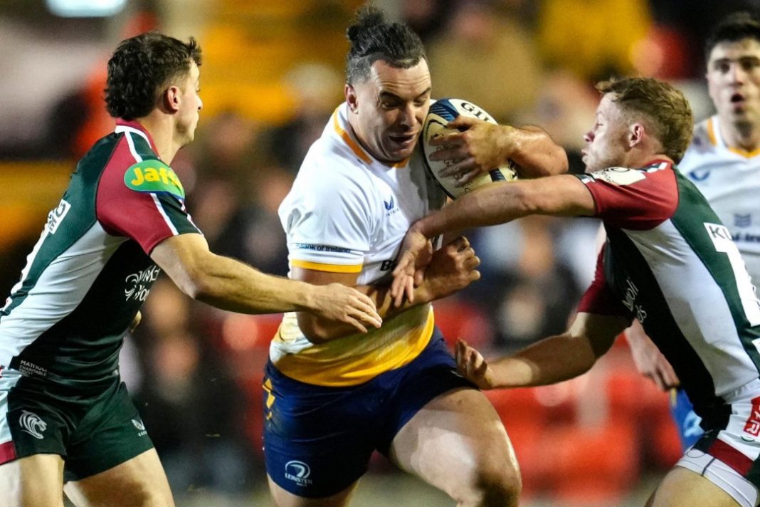 Leinster rugby players during a game with Leicester